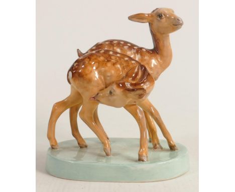 Royal Worcester model of young spotted deer modelled by Doris Lindner, green backstamp, h.13.5cm. 