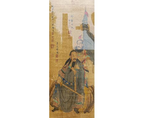 19th century Chinese scroll with images of Samurai, frame size 107 x 57cm 