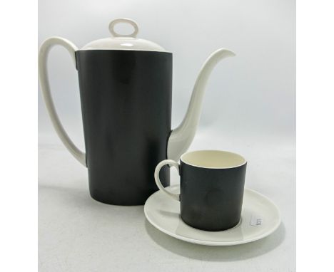 Susie Cooper Contrast dinnerware C2068, to include - 5 cups and saucers, coffee pot, cream jug and sugar bowl together with t