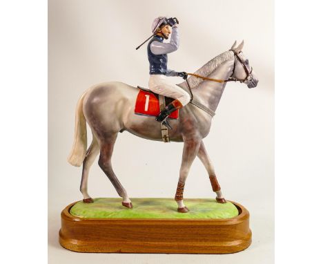 Caughley porcelain model of Desert Orchid with Simon Sherwood Up, designed by R. Bensing, limited edition 50/100, height 34.5