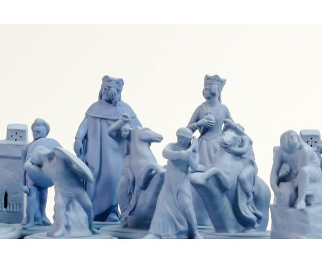 Modern Wedgwood Flaxman design light blue pieces, 16 items, height of King 10cm. 