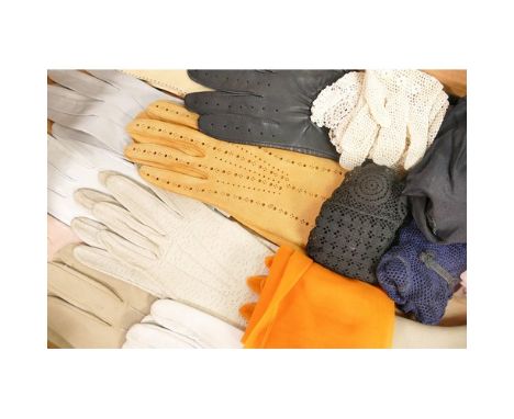 A collection of vintage pig, calf &amp; calf skin gloves together with 3 long pairs of evening gloves &amp; 4 pairs of short 