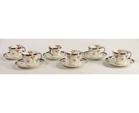 George Jones &amp; Sons Crescent China set of cups and saucers decorated with roses, c1900. (12) 