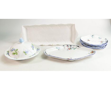 Shelley rare Diamond Shaped sandwich tray &amp; six side plates, pattern number 11630 together with Dainty white sandwich pla