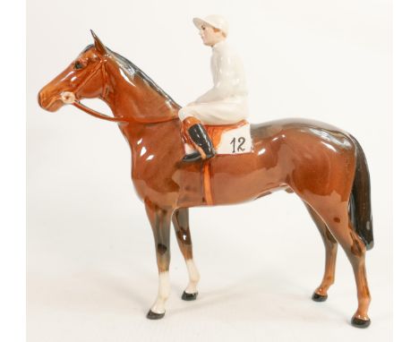 Beswick jockey on bay horse 1862, light blue racing colours, over painted jacket. 