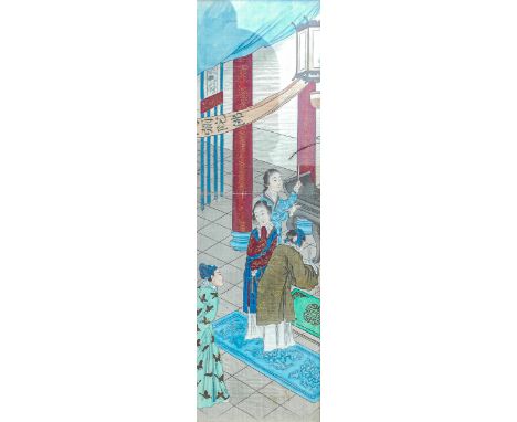 19th century Japanese block print of Geisha, frame size 49.5 x 34.5cm 