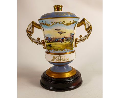 Aynsley two handled trophy vase &amp; cover, Spitfire Scramble, 50th Anniversary for the Battle of Britain, hand painted by R