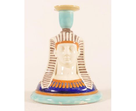 19th century Wedgwood Egyptian theme candlestick, height 17cm. Damaged. 