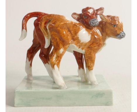 Royal Worcester model of pair of calves by Doris Lindner, green backstamp, h.11.5cm. 