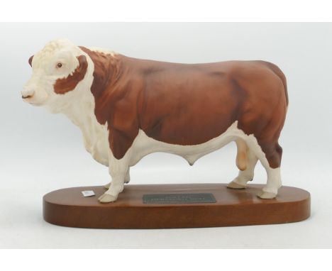 Beswick Connoisseur model of a polled Hereford bull on wood plinth 2574. 