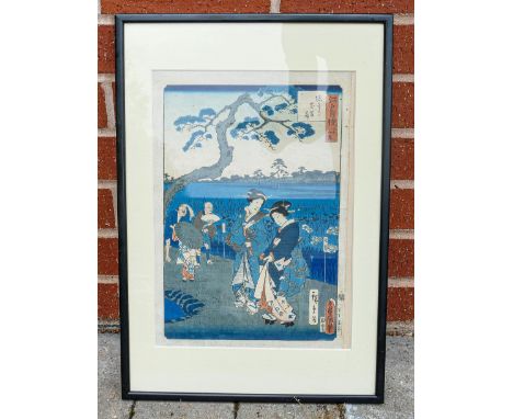 19th century Japanese block print of Geisha, frame size 49.5 x 34.5cm. 