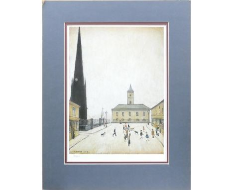 L S Lowry, R.A, unframed print of "The Old Town Hall Middlesbrough", limited edition of 850 by The Cavendish press, 40 x 28cm