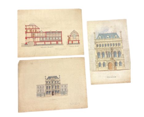 Three 19th century linen backed architectural drawings in the manner of Richard Norman Shaw for the Wilts & Dorset Bank in Sa