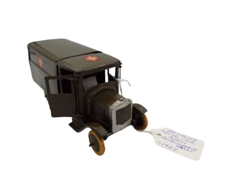 Britains set no. 1512 Army Ambulance 1937 (VGC) with driver, injured solider, stretcher and original box.
