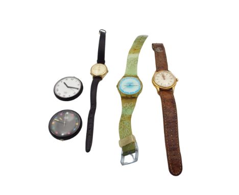 A Roamer Super Shock 17 Jewels gents wristwatch, together with two Pop Swatches, a Swatch watch and a ladies Timex quartz wat