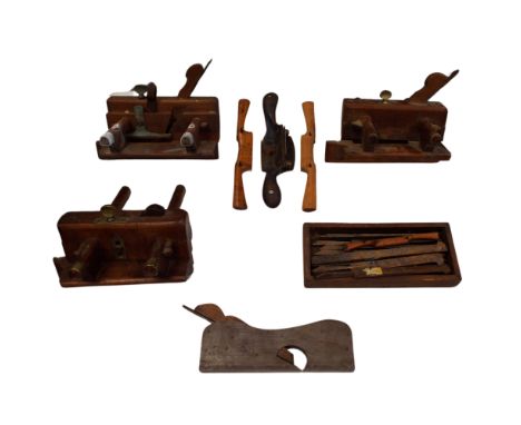 An Edward Preston plough plane circa 1900 (G) together with another plough plane circa 1900 with a goats head trademark, a pl