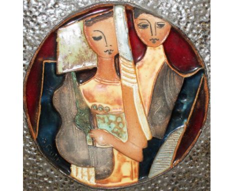 A CERAMIC PLAQUE, No. 508 by RUTH FACTOROWITSCH, born 1938, made with local Israeli excavated clay, fired in bisque and glaze