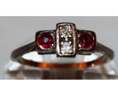 AN 18CT GOLD, RUBY AND DIAMOND RING. 