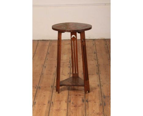 An Arts and Crafts oak tile top occasional tableh. 71cm, w. 41cm