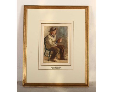 Frederick James McNamara Evans (1859-1929), Cornish Fishermen Mending Nets, watercolour, 23 x 15cm