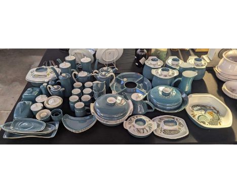A collection of Poole blue glazed dinner wares