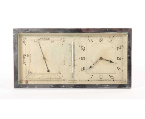 An Art Deco chrome strut desk clock/thermometer/barometer, of rectangular formh.12.5cm w.24cmClock and barometer both working