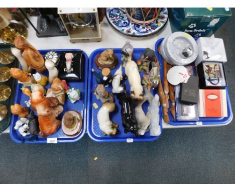 Trinkets and ornaments, dog and cat ornaments, trinket dishes, turned wooden ornaments, charger, ash trays, place mats, Paw P