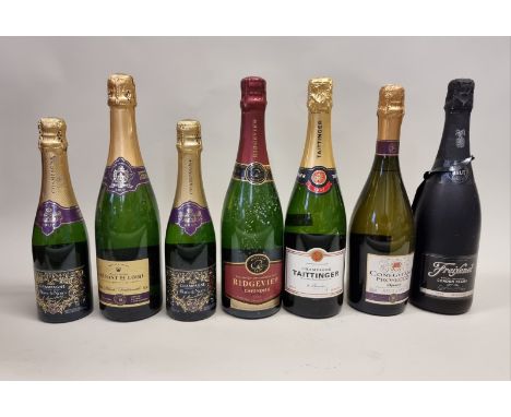 Seven various bottles of Sparkling Wine, to include: a 75cl Ridgeview 'Cavendish' 2010; a 75cl Taittinger NV Champagne; and t