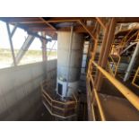 Stainless steel storage tank measuring approximately 2.30 meters in diameter x 5 meters high; inclu