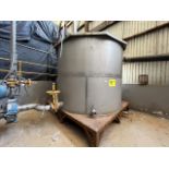 Stainless steel storage tank, measuring approximately 3 meters in diameter x 2.50 meters high; incl