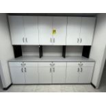 Lot of 2 wall file cabinets with melamine cover includes: File cabinet measures approximately 2.76