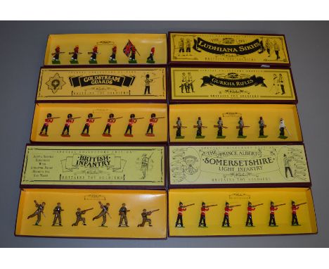 5 boxed Britians soldier figure sets, #8800 Coldstream Guards, #8803 British Infantry, #8804 Somersetshire Light Infantry, #8