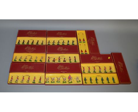 9 boxed Britains soldier figure sets, including #00128 Kings Royal Rifle Corps, #8954, #8955 and #8957 from their 'British Ar