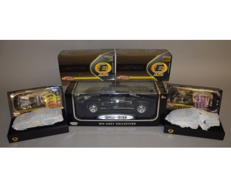 A boxed Motor Max Ford GT Concept Car, 1:12 scale, in black/silver together with two boxed RCCA Action Elite Collectable 1:24