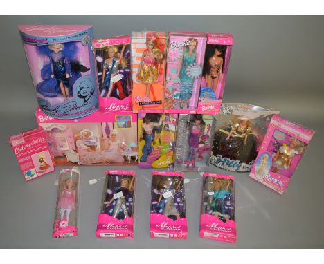 9 boxed Mattel 'Barbie' and other related fashion dolls together with a boxed 'Barbie' Bedroom Set. Also included as part of 