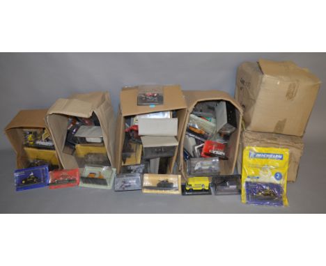 An assortment of diecast models, many in 1:43 scale, from various De Agostini part works, motorcycle, scooter, tank, van and 