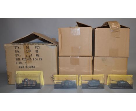 65 boxed diecast model Tanks from the De Agostini 1/72 scale Tank Collection including the IS-2m, Pz.Kpfw. VI Tiger Ausf. E, 