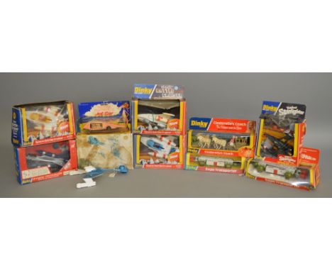 10 boxed Space, Film &amp; TV related Dinky Toys, some in repaired/reproduction packaging including 362 Trident Starfighter, 