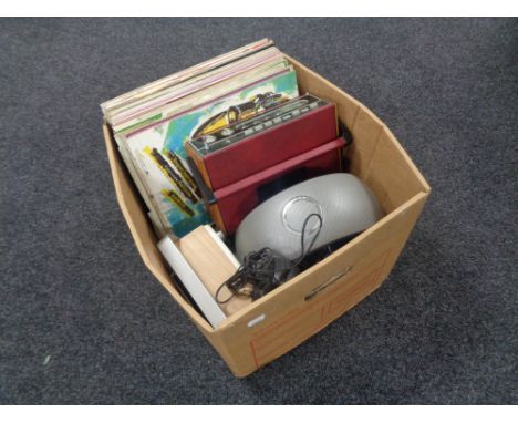 A box of three radios including vintage Roberts radio, a small quantity of LP's 