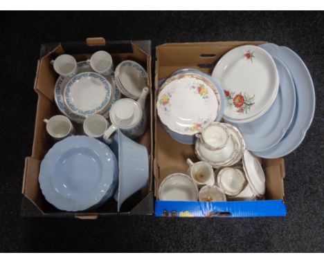 Two boxes containing County Sussex ironstone tea and dinner ware, J &amp; G Meakin dinner ware, tea china etc 
