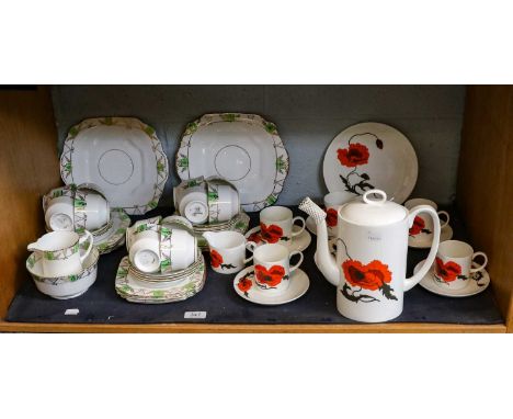 A Wedgewood Susie Cooper Corn Poppy coffee set, together with a Wellington China teaset (one shelf)