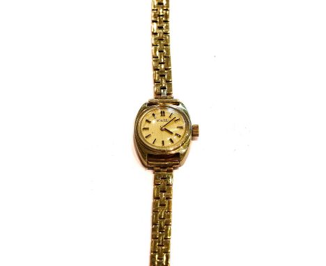 A lady's 14 carat gold wristwatch, signed Roamer, with a later attached 9 carat gold bracelet, manual wound movementCondition