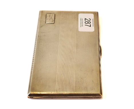 A George V Silver Cigarette-Case, by Kenart Ltd., Birmingham, 1920, oblong and engine-turned, the hinged cover engraved with 