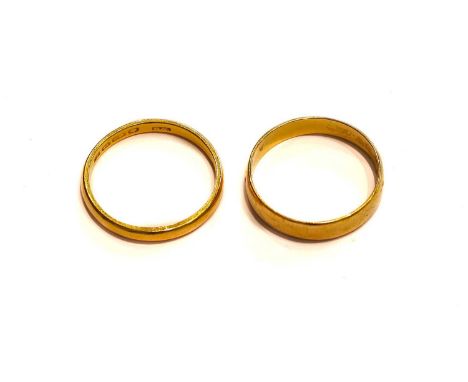 A 22 carat gold band ring, finger size R; and an 18 carat gold band ring, finger size RCondition report: 22 carat gold band r