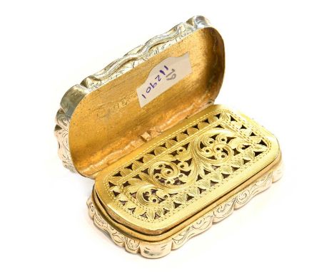 A Victorian Silver Vinaigrette, by Edward Smith, Birmingham, 1853, shaped oblong, the hinged cover engine-turned with lined a