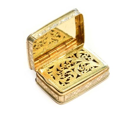 A George IV Silver Vinaigrette, by Joseph Willmore, Birmingham, Probably 1825, oblong, the hinged cover engine-turned with li