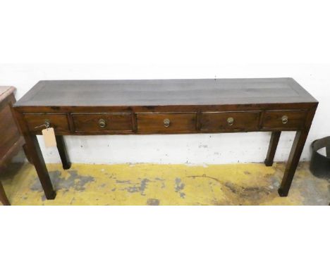 CONSOLE TABLE, 83cm H x 184cm x 40cm Chinese elm with five drawers. 