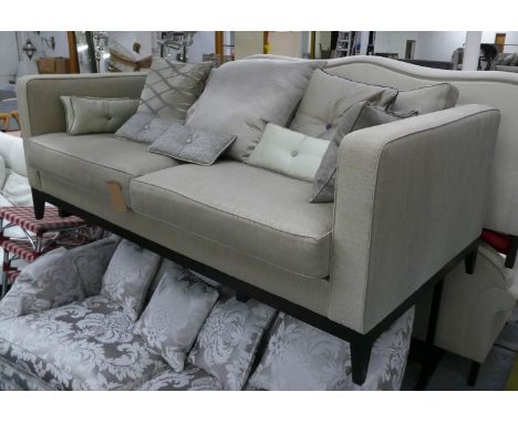 MANUEL CANOVAS FABRIC UPHOLSTERED SOFA, 200cm W, with scatter cushions of various designs. 