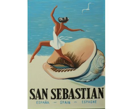 SAN SEBASTIAN REPRODUCTION VINTAGE PAINTED ADVERSTISEMENT, 90cm x 120cm. 