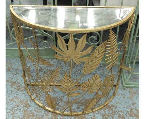 DEMI LUNE CONSOLE TABLE, 68cm x 78cm, foliate design, gilt metal. 